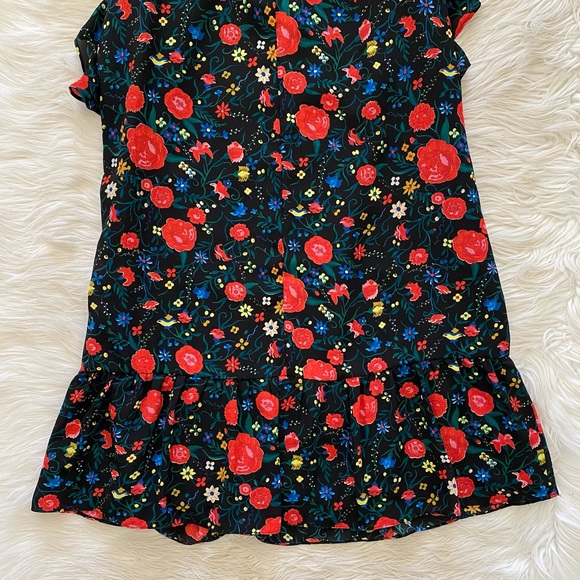 J. Crew Black Red Floral Sleeveless Flutter Sleeve Dress - Picture 10 of 11